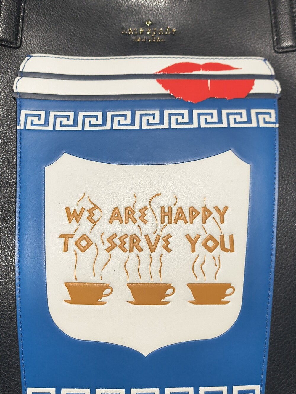 Kate Spade Coffee Break Tote We Are Happy To Serve You NYC Cup Black Leather Bag - Picture 6 of 16